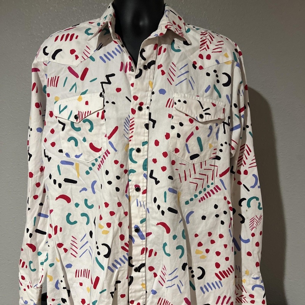 Vintage Kenny Rogers Cutting Edge Pearl Snap Western Shirt USA L XLT Abstract